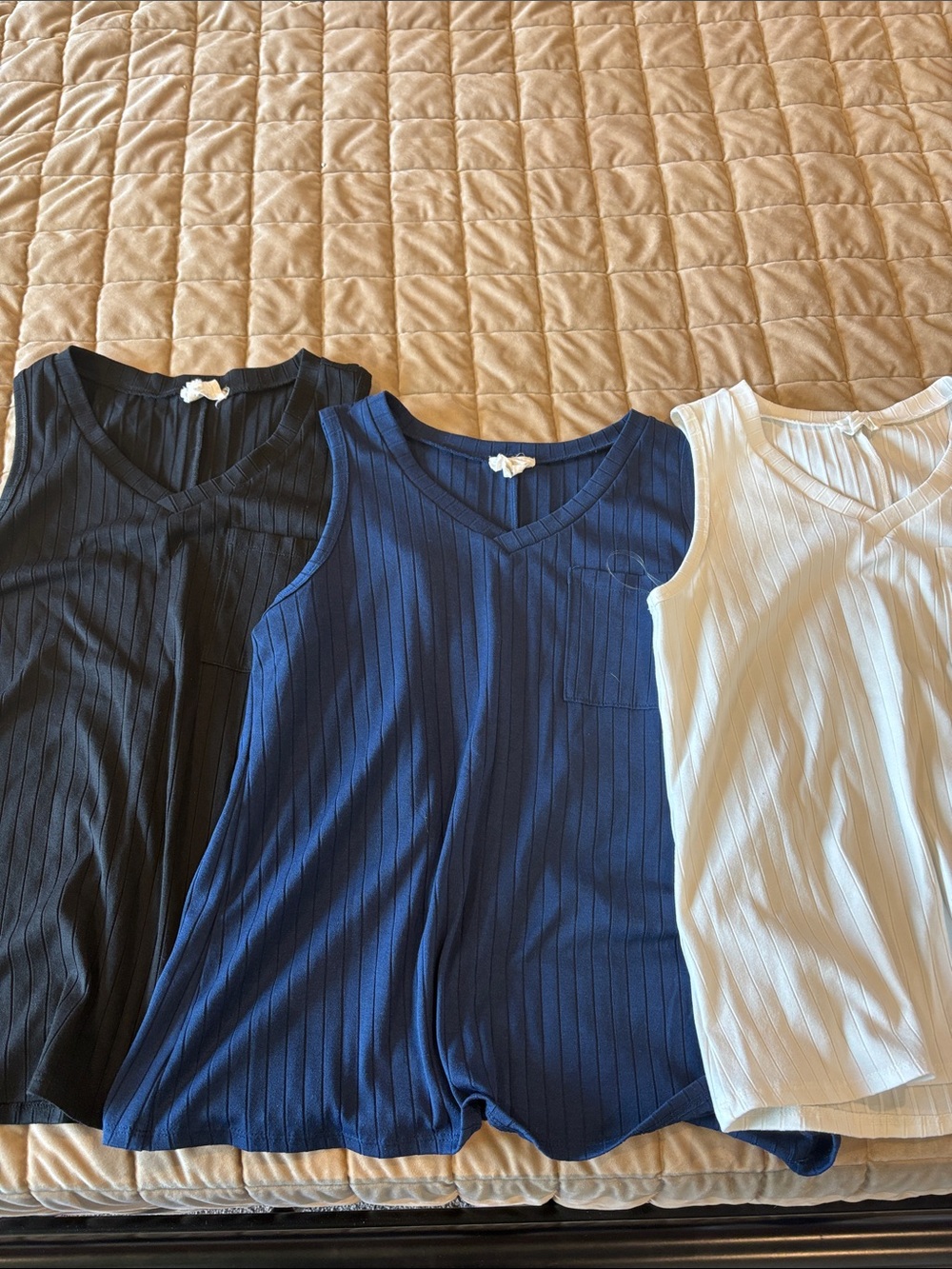Women’s Ribbed V-Neck Tank Top - Black, Navy, White BUNDLE NWOT